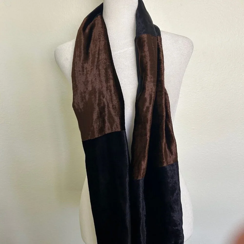 Kenneth Cole Collection Scarf Black Brown Colorblock Rayon Soft Lightweight Luxe